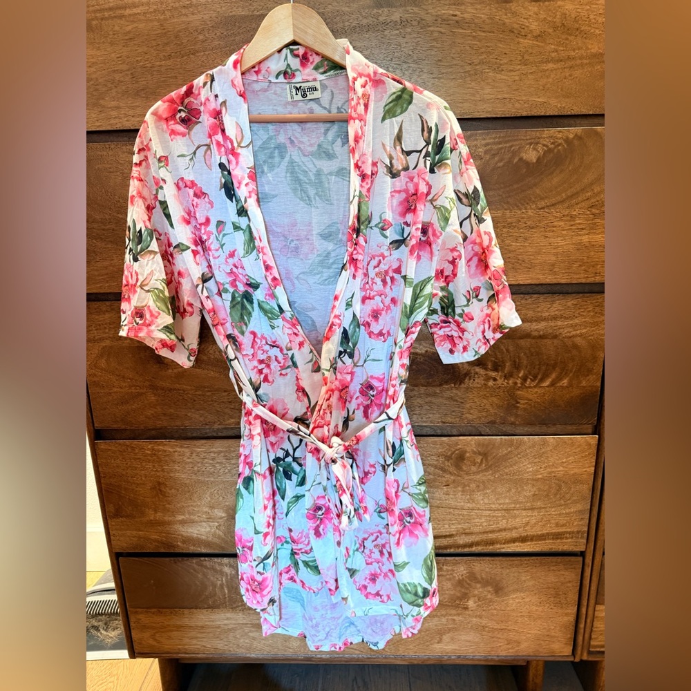 Show Me Your Mumu White Pink Floral Short Robe OS